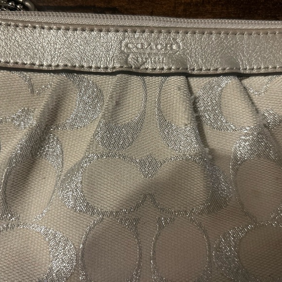 Coach Metallic Silver and Cream Signature Wristlet - Picture 4 of 6